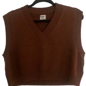 SUNDAY BEST sweater vest cropped cardigan brown 90s fall sweater SIZE M